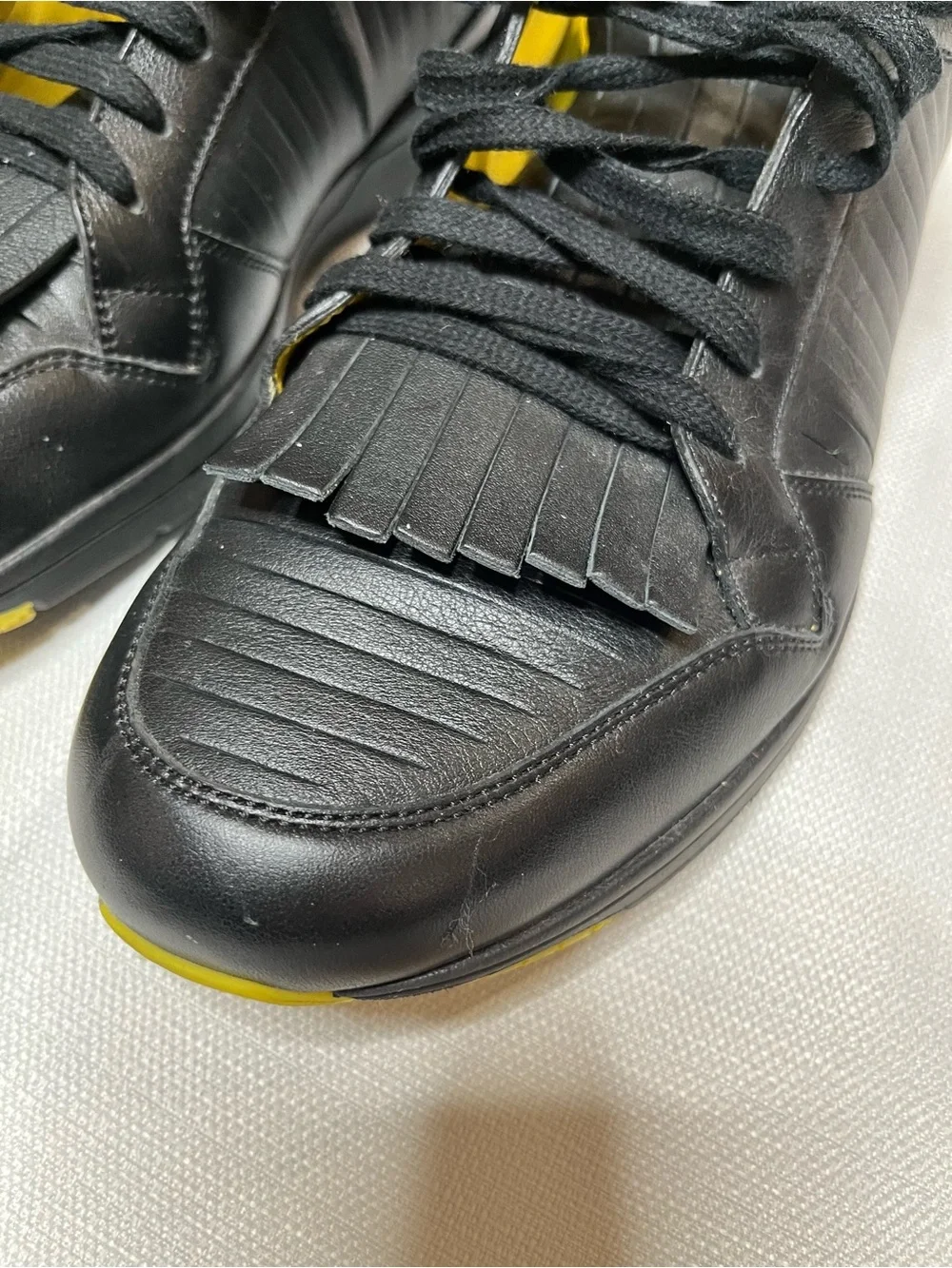 Gucci Black Leather Sneakers with Yellow Interior and Fringe Tongue